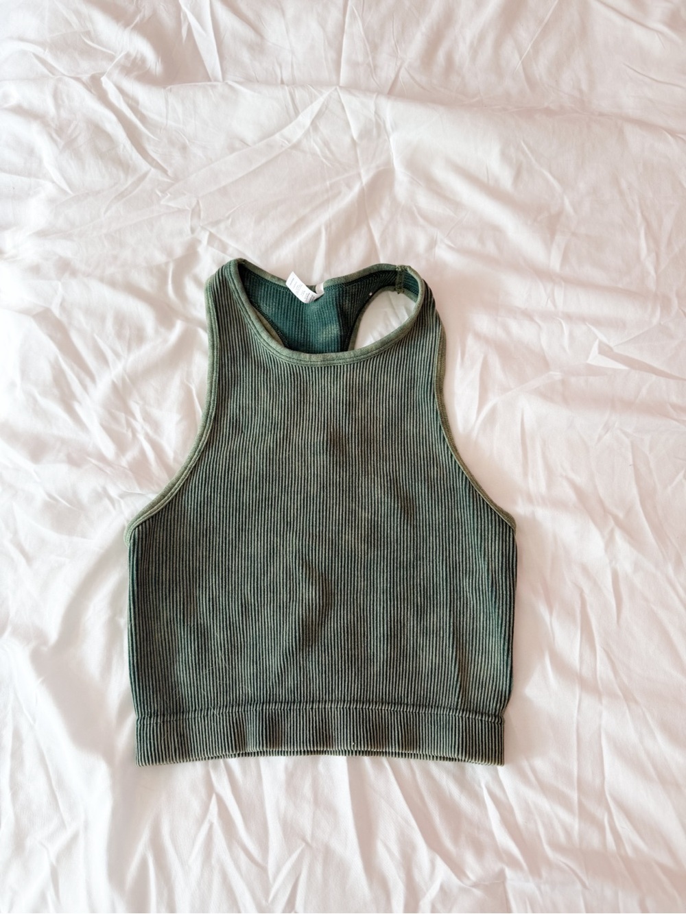 Alexander Jane Washed Forest Green Cropped Racerback Tank Top Size S/M